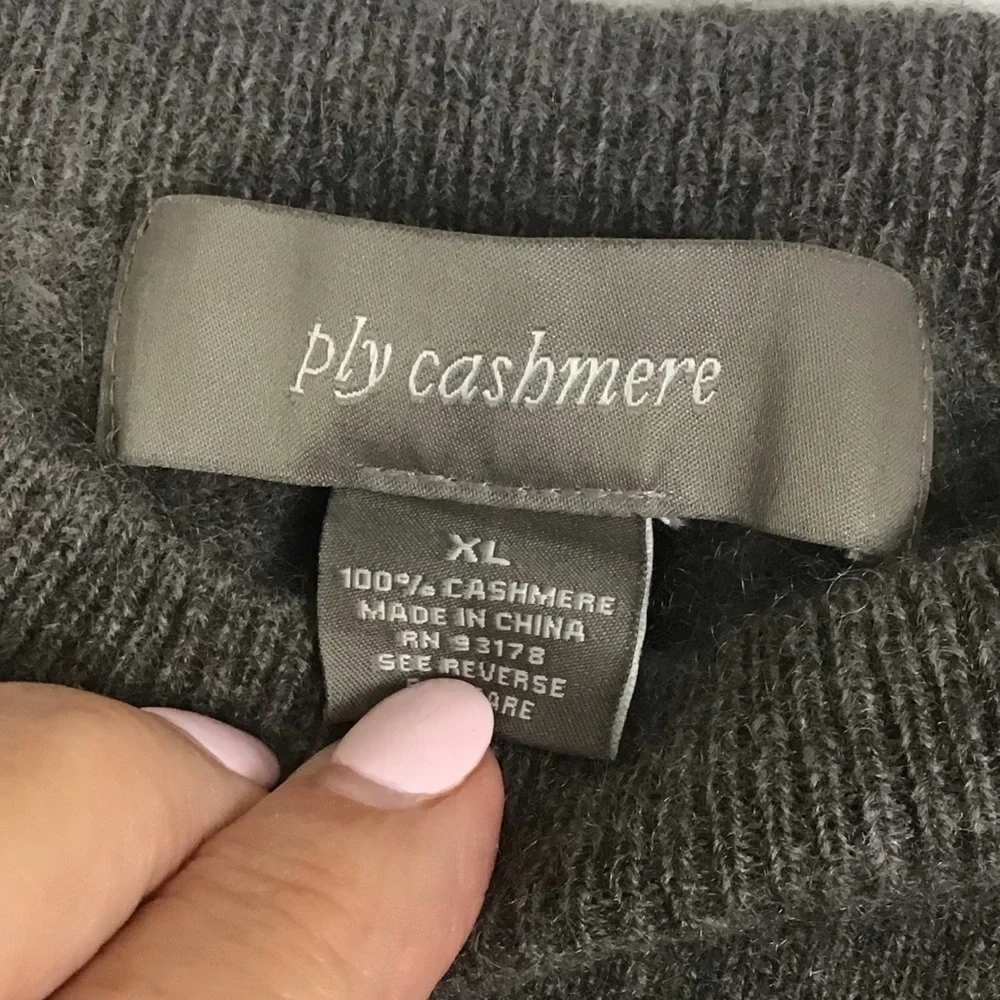 Ply Cashmere Women’s XL Crew Neck Gray Tunic Sweater Black Stripe on Back